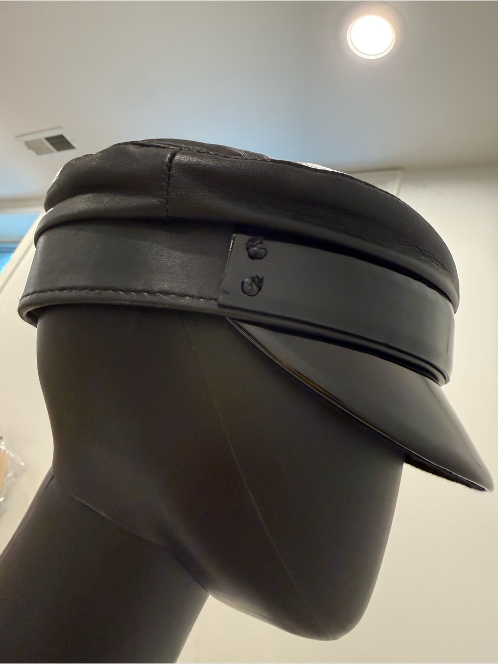 Ruslan Baginskiy Black Leather Baker Boy Cap Patent Visor Size S